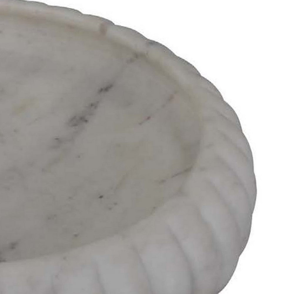 Modern Decorative Bowl, 14 Inch Textured Tray Edge, White Marble -BM334818