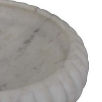 Modern Decorative Bowl, 14 Inch Textured Tray Edge, White Marble -BM334818