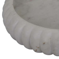 Modern Decorative Bowl, 14 Inch Textured Tray Edge, White Marble -BM334818