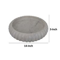 Modern Decorative Bowl, 14 Inch Textured Tray Edge, White Marble -BM334818