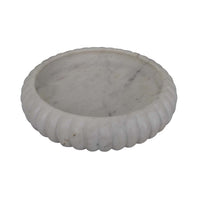 Modern Decorative Bowl, 14 Inch Textured Tray Edge, White Marble -BM334818
