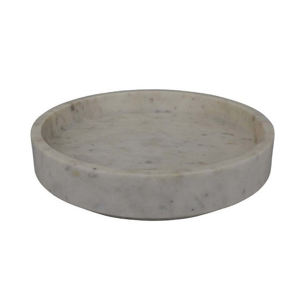 Accent Decorative Bowl, Tray Edge Antique Style White Marble, 13 Inch -BM334819