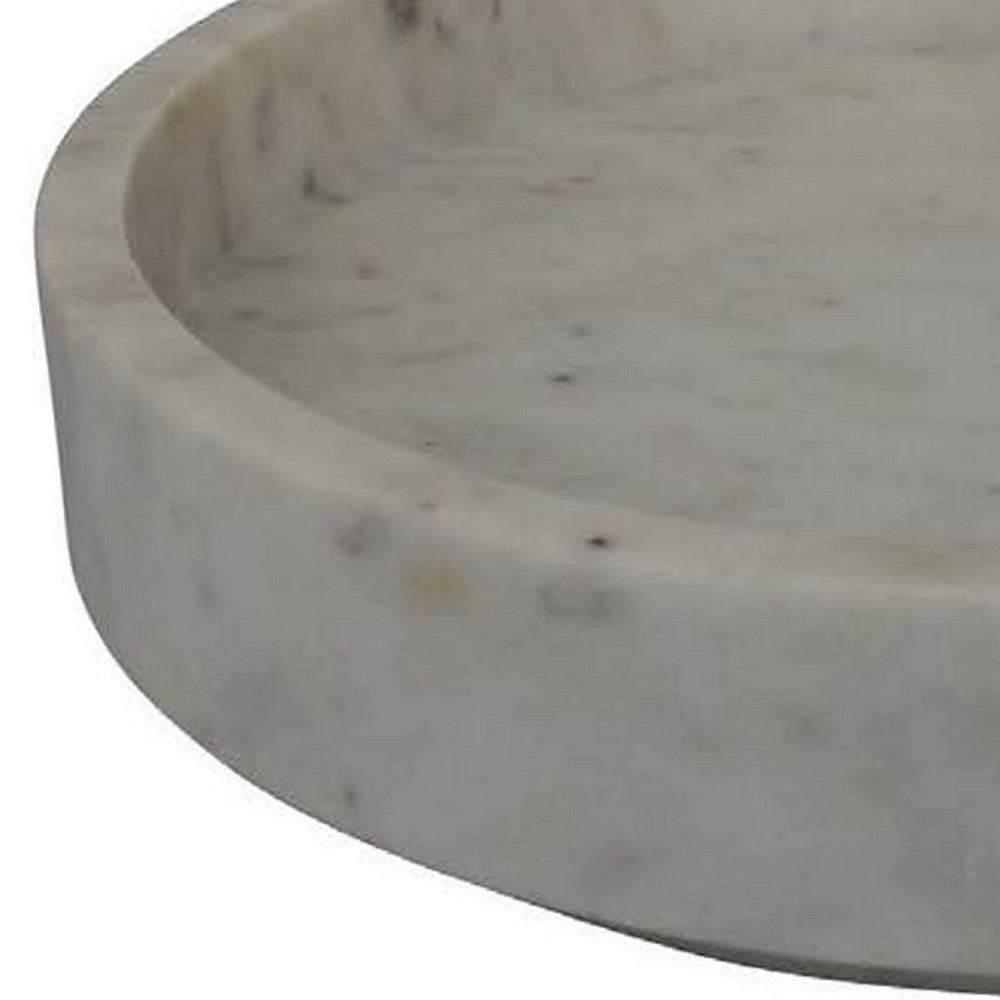 Accent Decorative Bowl, Tray Edge Antique Style White Marble, 13 Inch -BM334819