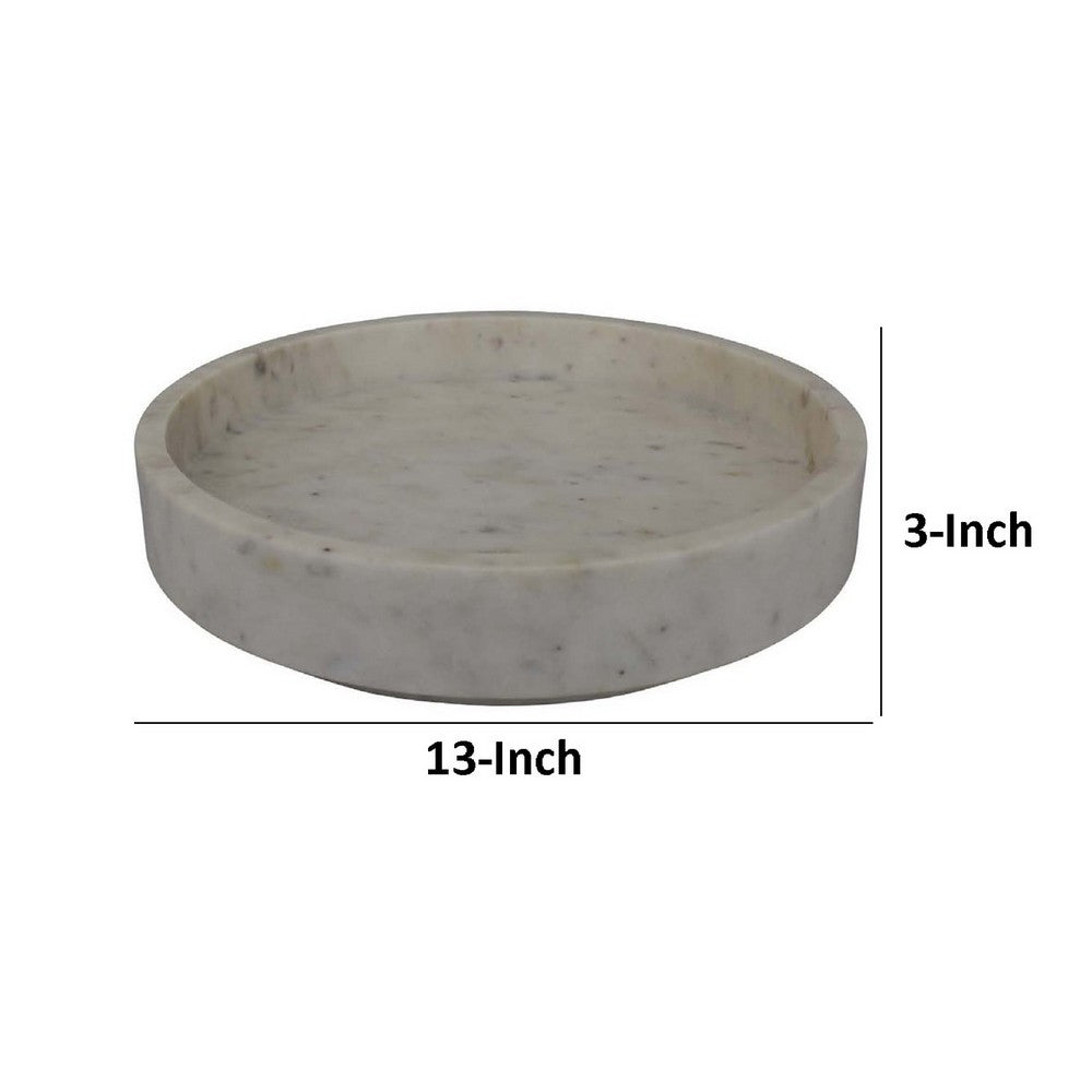 Accent Decorative Bowl, Tray Edge Antique Style White Marble, 13 Inch -BM334819