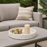 Accent Decorative Bowl, Tray Edge Antique Style White Marble, 13 Inch -BM334819