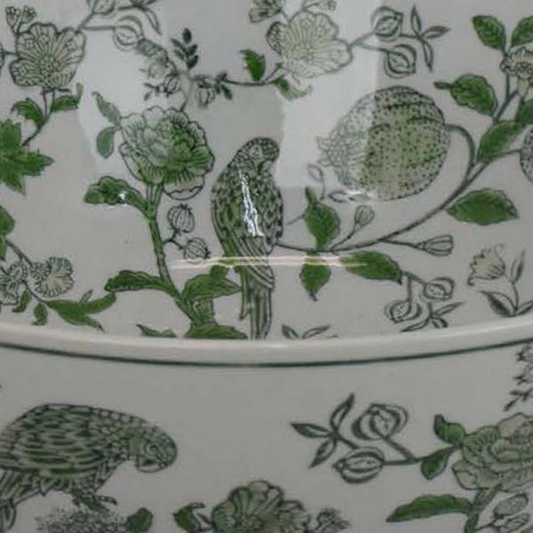 Accent Decorative Bowl, Chinoiserie Art Inspired White Gray Finish -BM334820