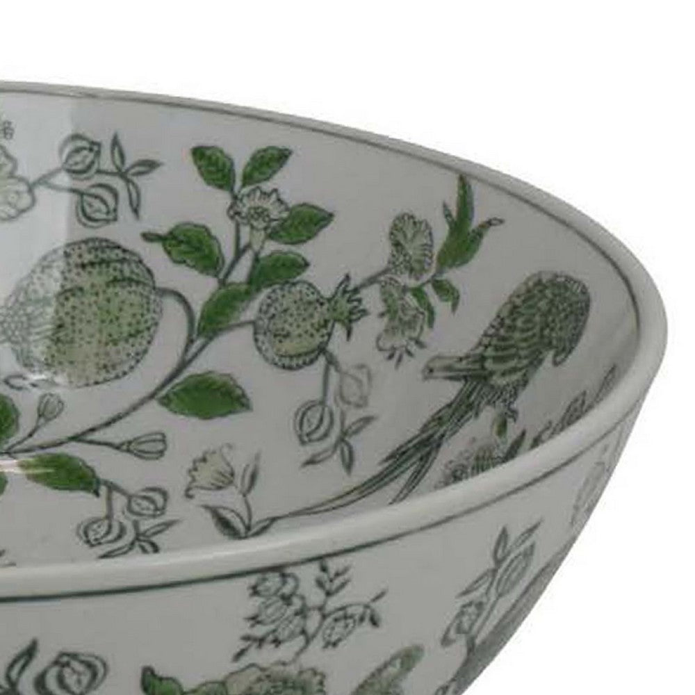 Accent Decorative Bowl, Chinoiserie Art Inspired White Gray Finish -BM334820