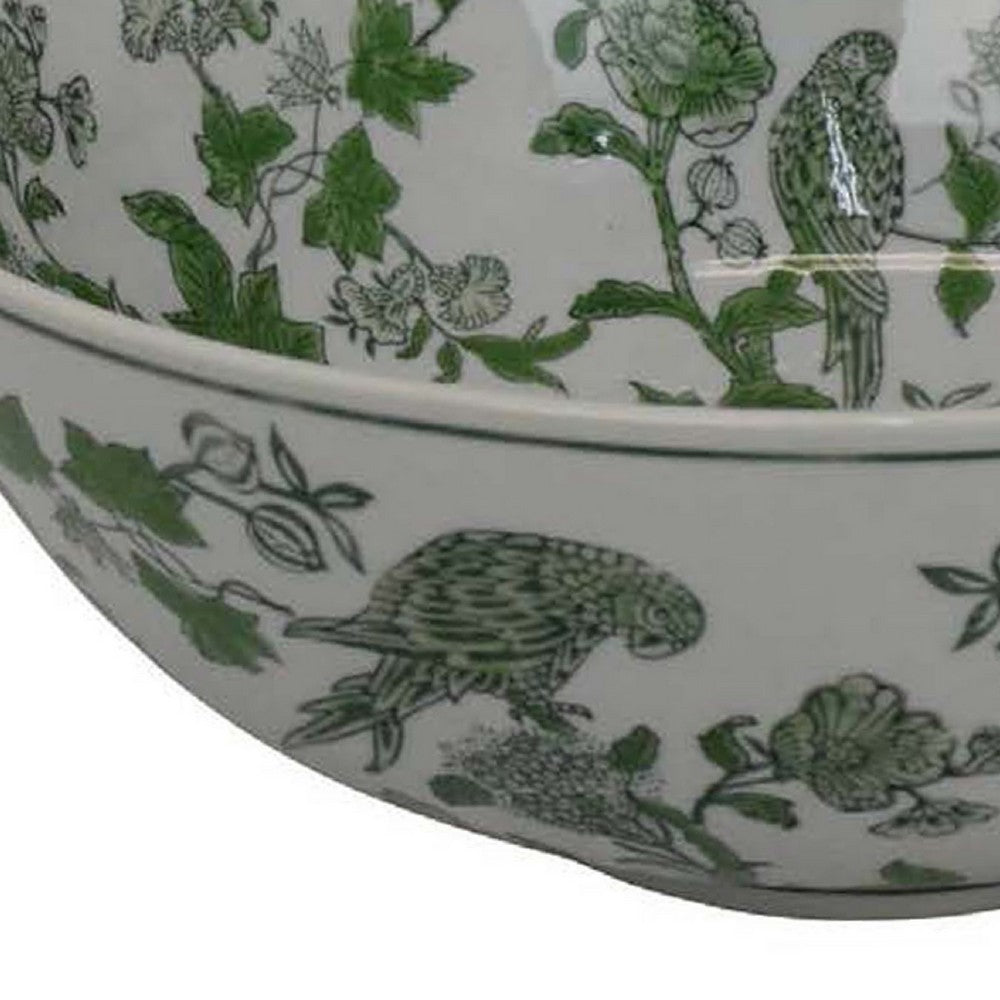 Accent Decorative Bowl, Chinoiserie Art Inspired White Gray Finish -BM334820