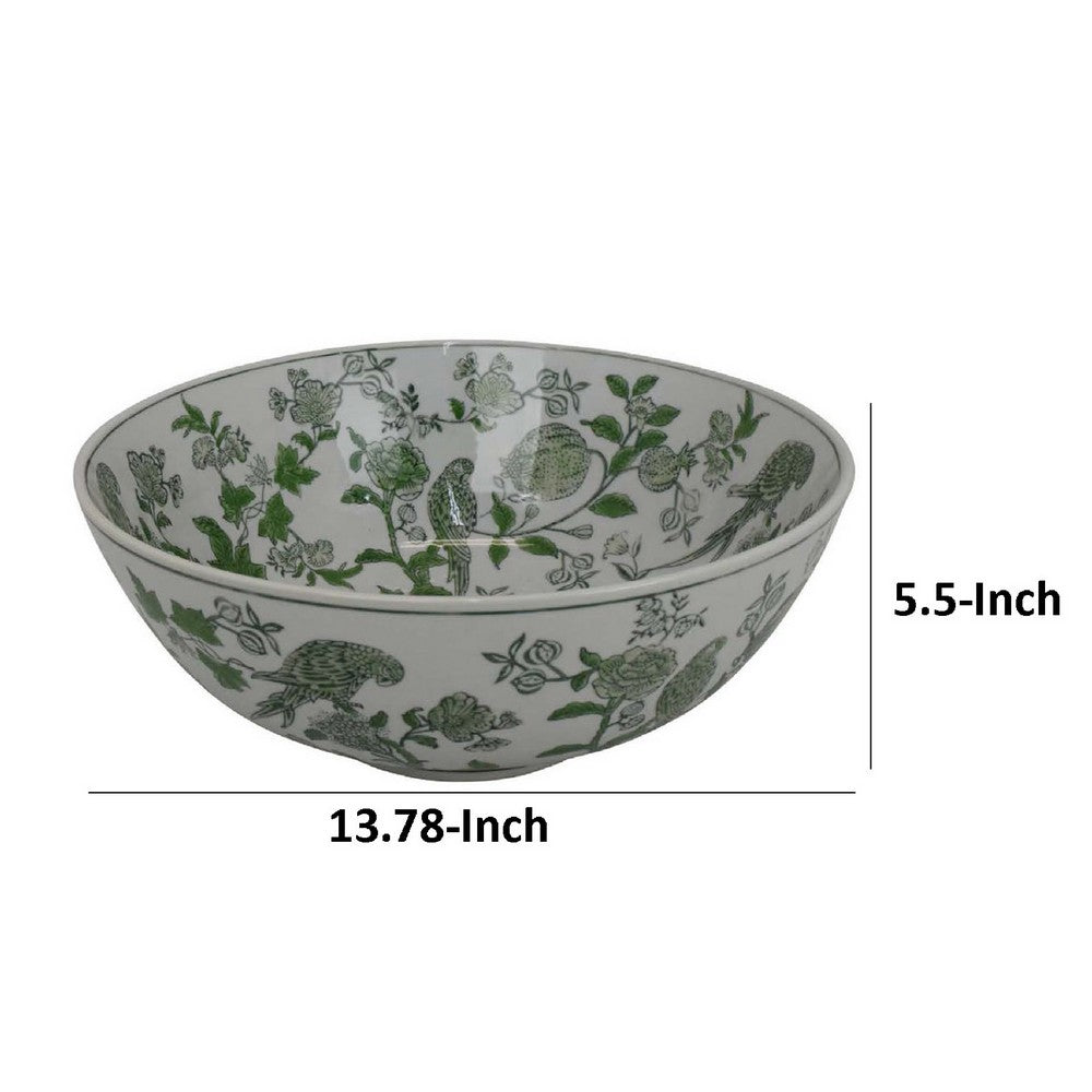 Accent Decorative Bowl, Chinoiserie Art Inspired White Gray Finish -BM334820