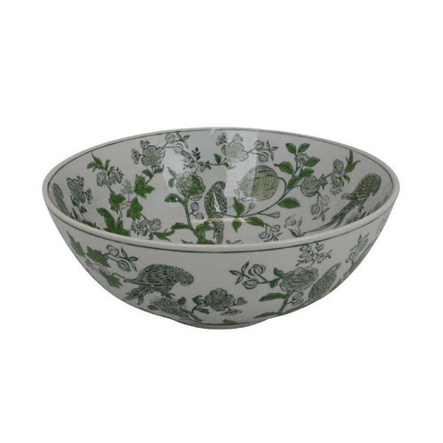 Accent Decorative Bowl, Chinoiserie Art Inspired White Gray Finish -BM334820