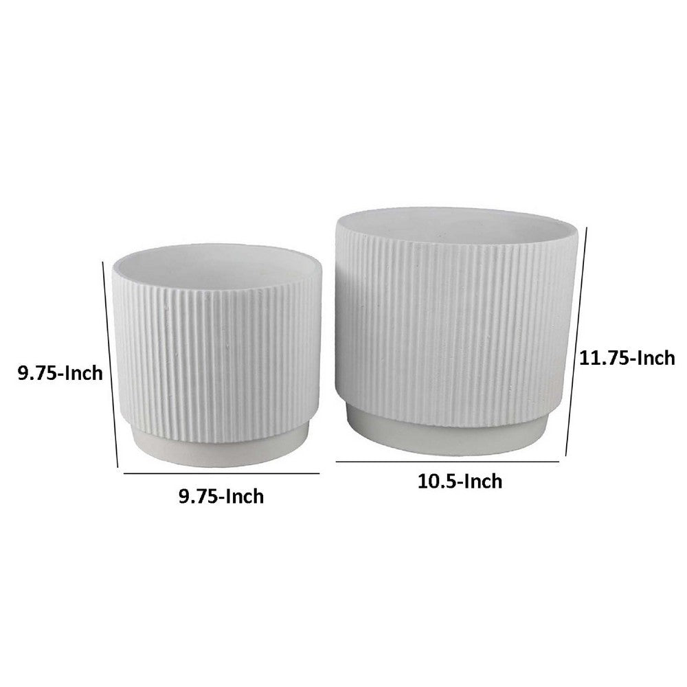 Modern Planter Bowl Set of 2, Ribbed Edges, Serene White Terracotta -BM334821