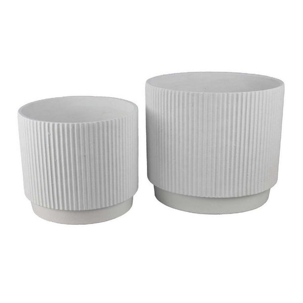 Modern Planter Bowl Set of 2, Ribbed Edges, Serene White Terracotta -BM334821