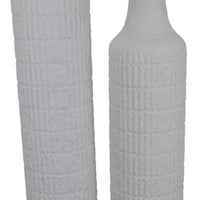 Modern Flower Vase Bottle Set of 2, Narrow Neck, Textured White Metal -BM334822