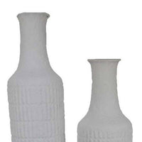 Modern Flower Vase Bottle Set of 2, Narrow Neck, Textured White Metal -BM334822