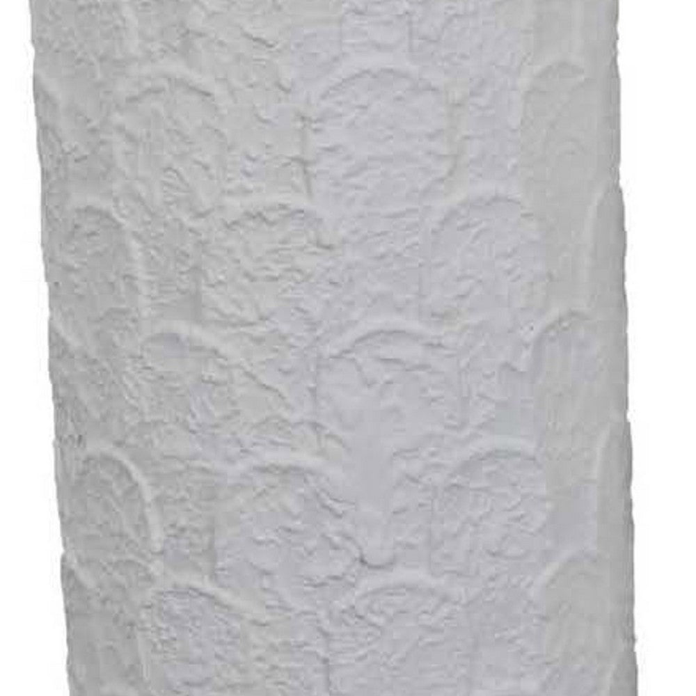 Accent Flower Vase Set of 2, Tall Wide Base, Textured White Metal -BM334823