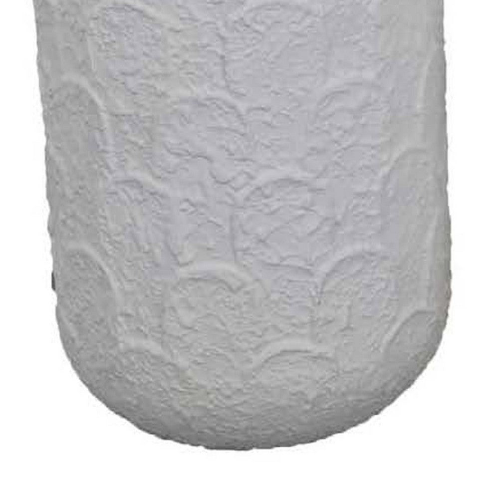 Accent Flower Vase Set of 2, Tall Wide Base, Textured White Metal -BM334823