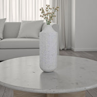 Accent Flower Vase Set of 2, Tall Wide Base, Textured White Metal -BM334823