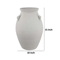 Dero Decorative Flower Vase, Antique Style, White Ceramic, 15 Inch -BM334830