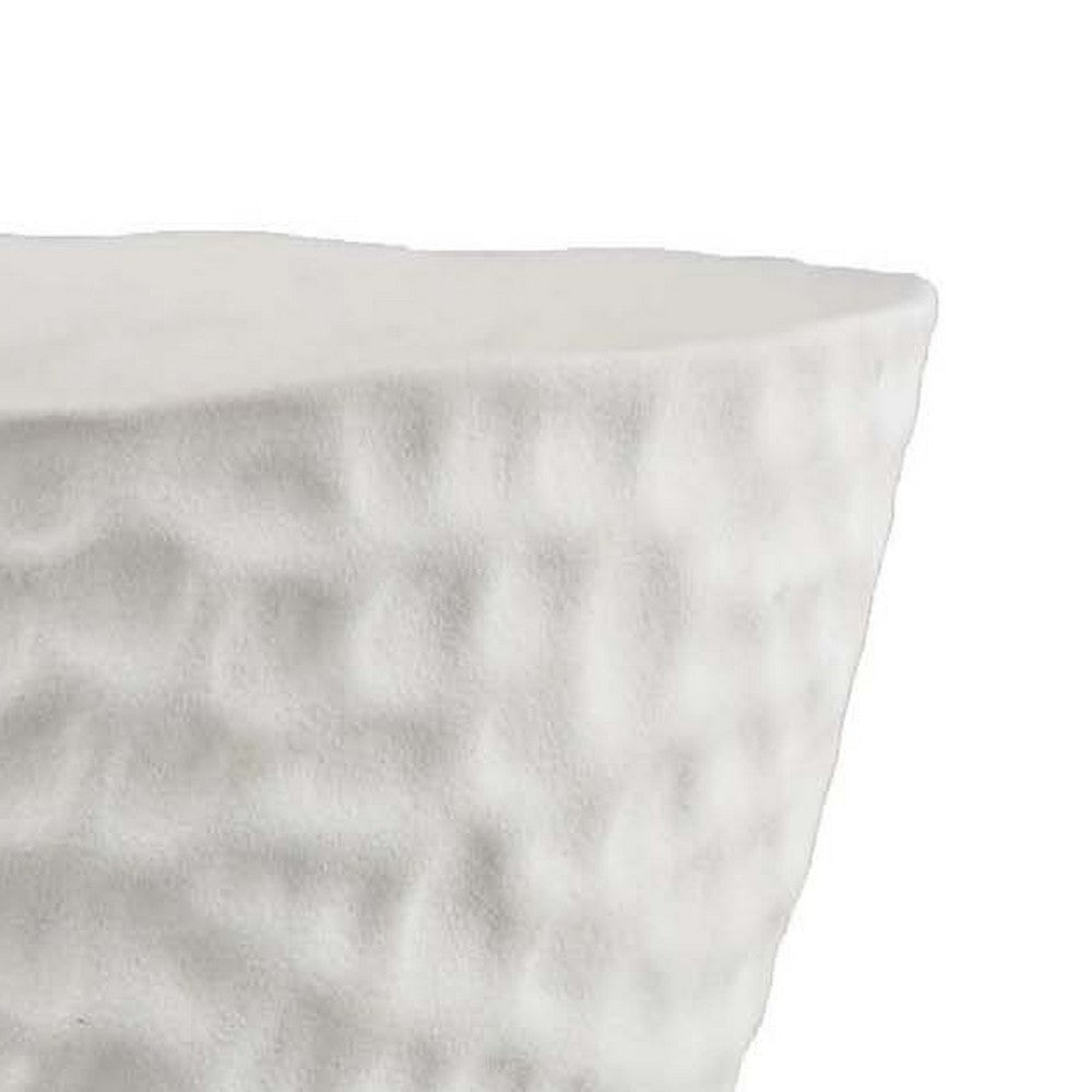 Decorative Bowl Shaped Planter, Hammered White Ceramic 12 Inch -BM334832