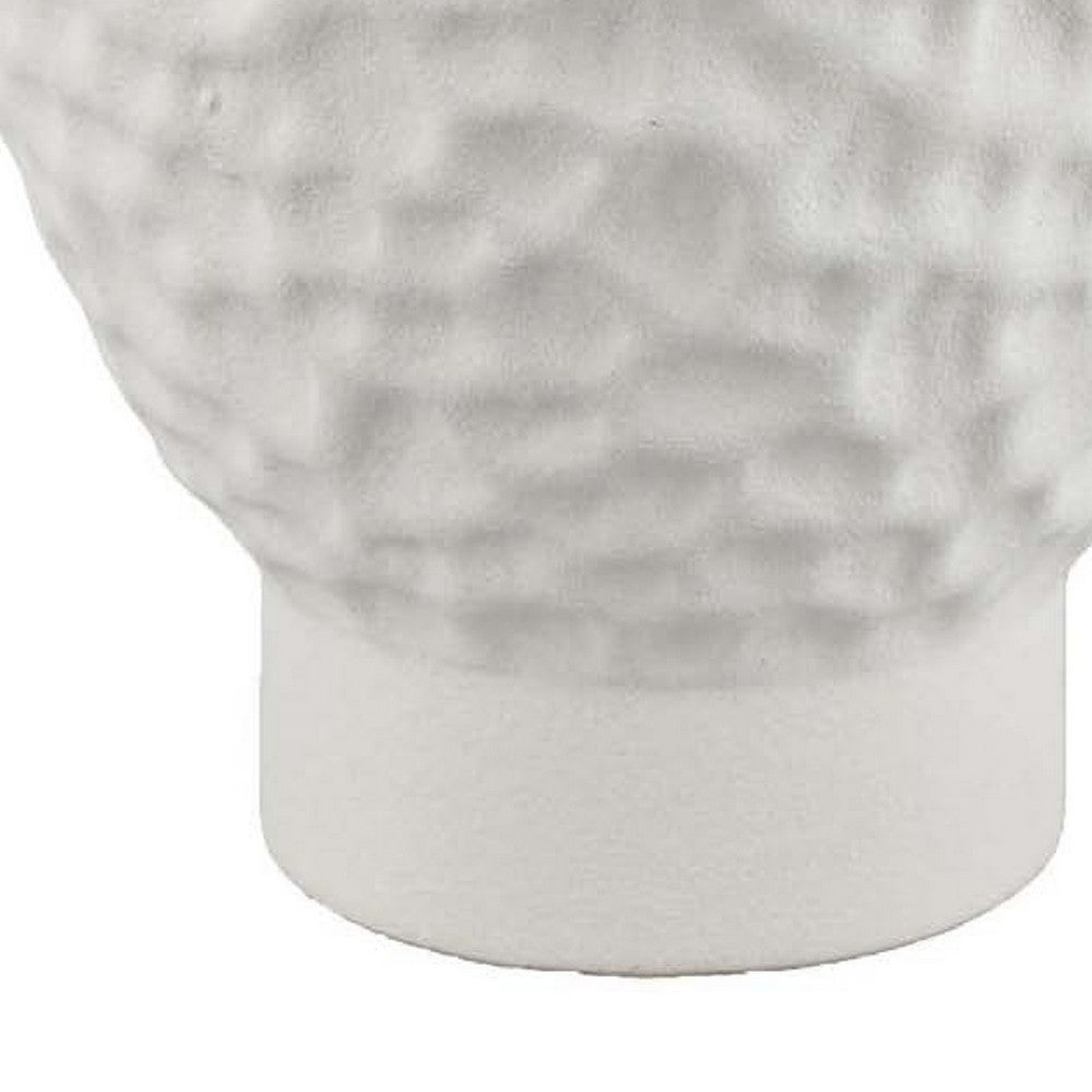 Decorative Bowl Shaped Planter, Hammered White Ceramic 12 Inch -BM334832