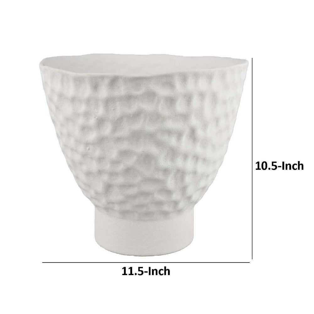 Decorative Bowl Shaped Planter, Hammered White Ceramic 12 Inch -BM334832