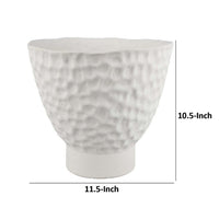 Decorative Bowl Shaped Planter, Hammered White Ceramic 12 Inch -BM334832