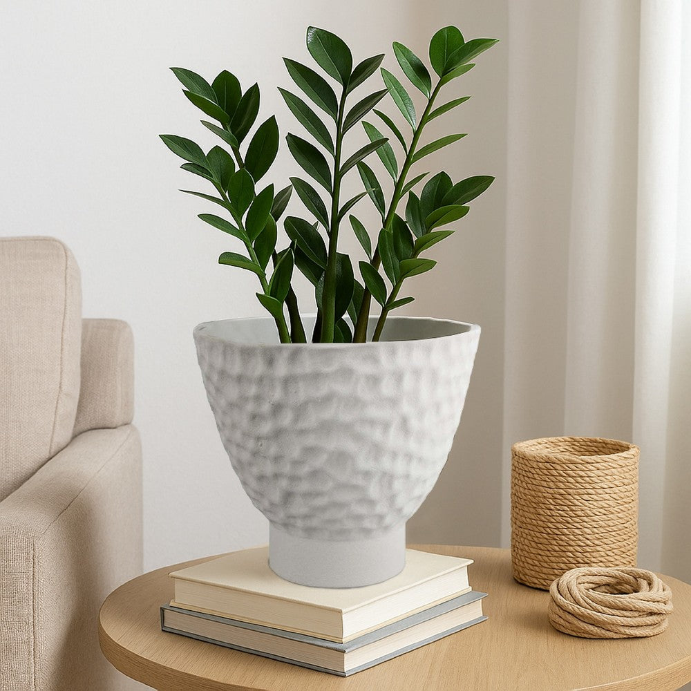 Decorative Bowl Shaped Planter, Hammered White Ceramic 12 Inch -BM334832