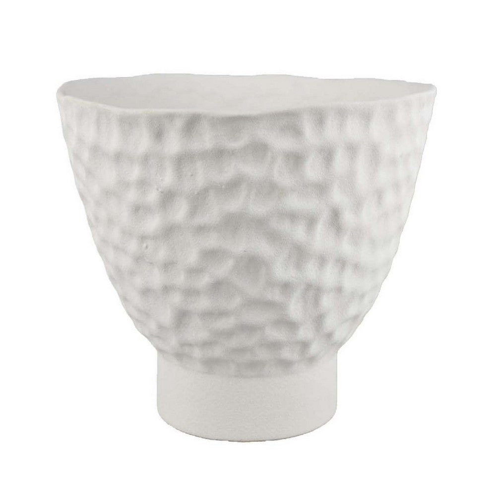Decorative Bowl Shaped Planter, Hammered White Ceramic 12 Inch -BM334832