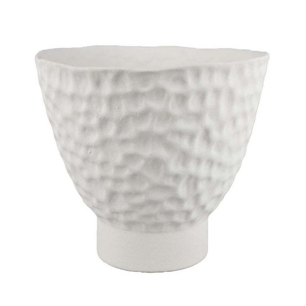Decorative Bowl Shaped Planter, Hammered White Ceramic 12 Inch -BM334832