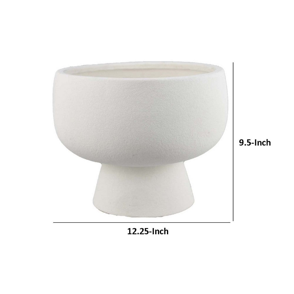 Accent Bowl Planter, Round Pedestal Base, Modern White Ceramic 12 Inch -BM334834