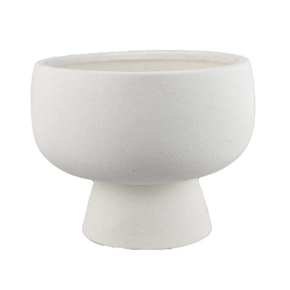 Accent Bowl Planter, Round Pedestal Base, Modern White Ceramic 12 Inch -BM334834