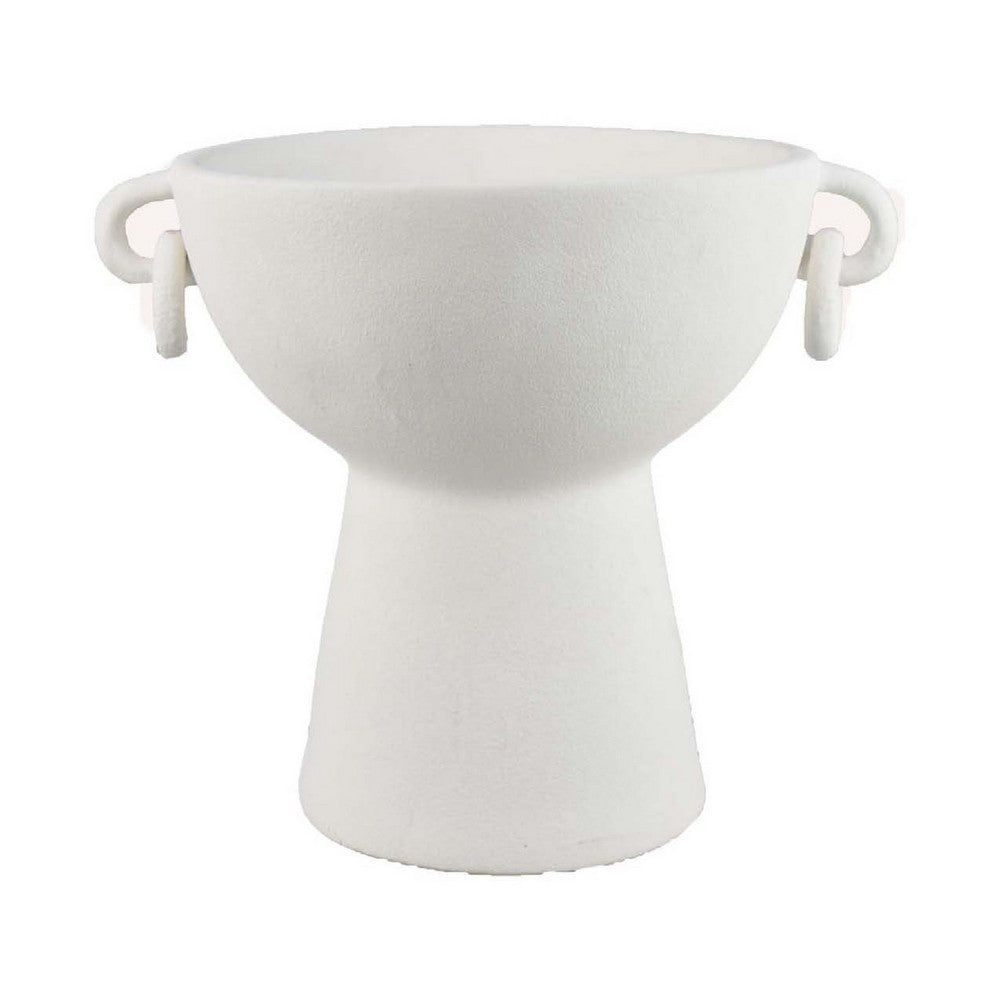Decorative Bowl Planter, 2 Round Handles, Modern White Ceramic 14 Inch -BM334835