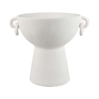 Decorative Bowl Planter, 2 Round Handles, Modern White Ceramic 14 Inch -BM334835