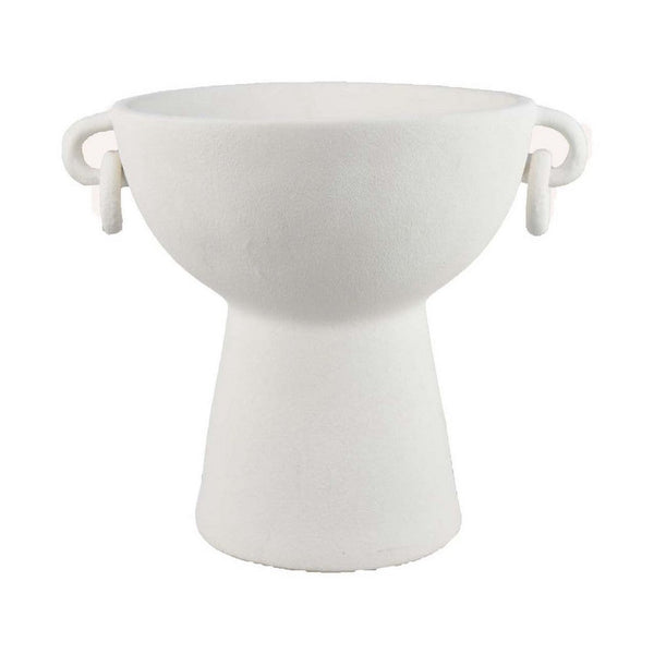 Decorative Bowl Planter, 2 Round Handles, Modern White Ceramic 14 Inch -BM334835