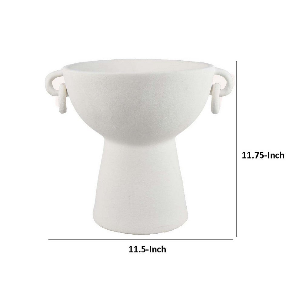 Decorative Bowl Planter, 2 Round Handles, Modern White Ceramic 14 Inch -BM334835