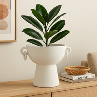 Decorative Bowl Planter, 2 Round Handles, Modern White Ceramic 14 Inch -BM334835