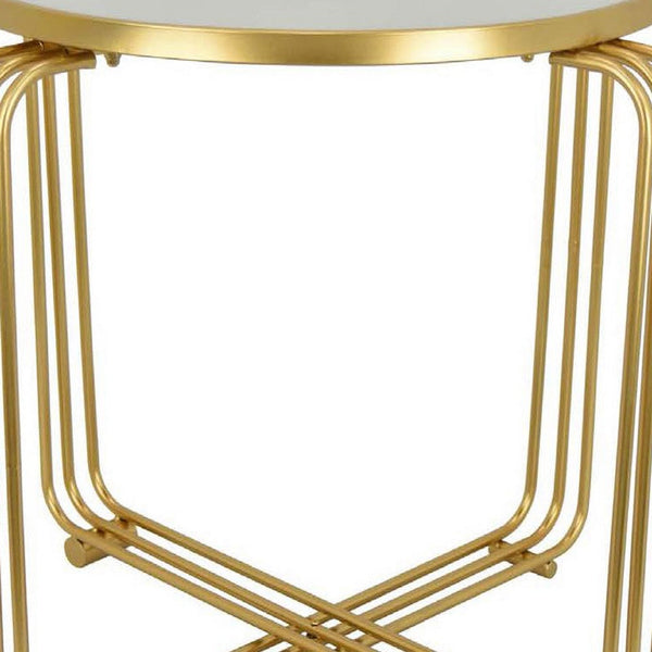 Modern Plant Stand Table, 25 Inch Round Mirror Top, Gold Metal Frame -BM334837