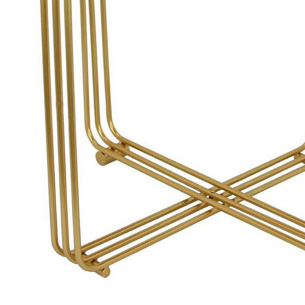 Modern Plant Stand Table, 25 Inch Round Mirror Top, Gold Metal Frame -BM334837