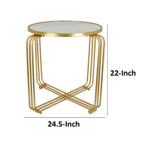 Modern Plant Stand Table, 25 Inch Round Mirror Top, Gold Metal Frame -BM334837