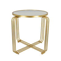 Modern Plant Stand Table, 25 Inch Round Mirror Top, Gold Metal Frame -BM334837