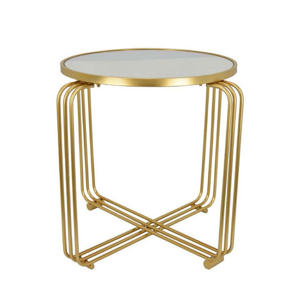 Modern Plant Stand Table, 25 Inch Round Mirror Top, Gold Metal Frame -BM334837