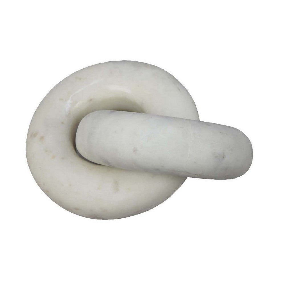 Decorative Accent Knot Sculpture, 2 Linked Chain Design, White Marble -BM334839