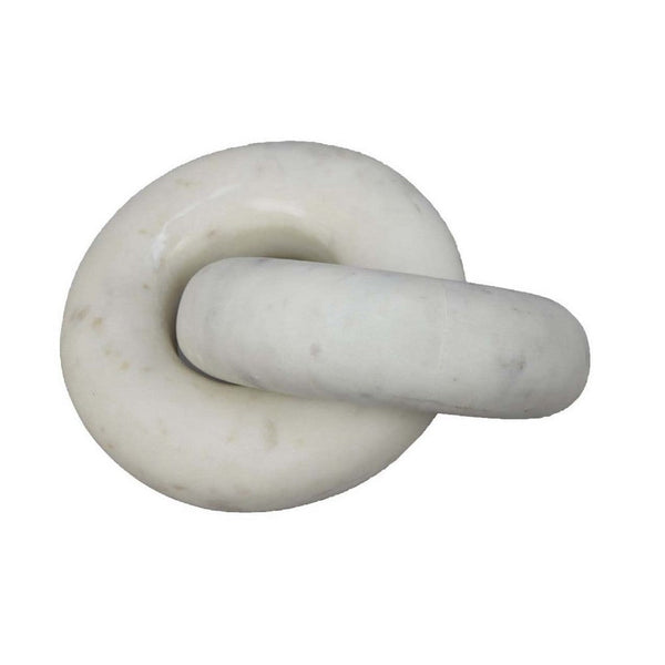 Decorative Accent Knot Sculpture, 2 Linked Chain Design, White Marble -BM334839