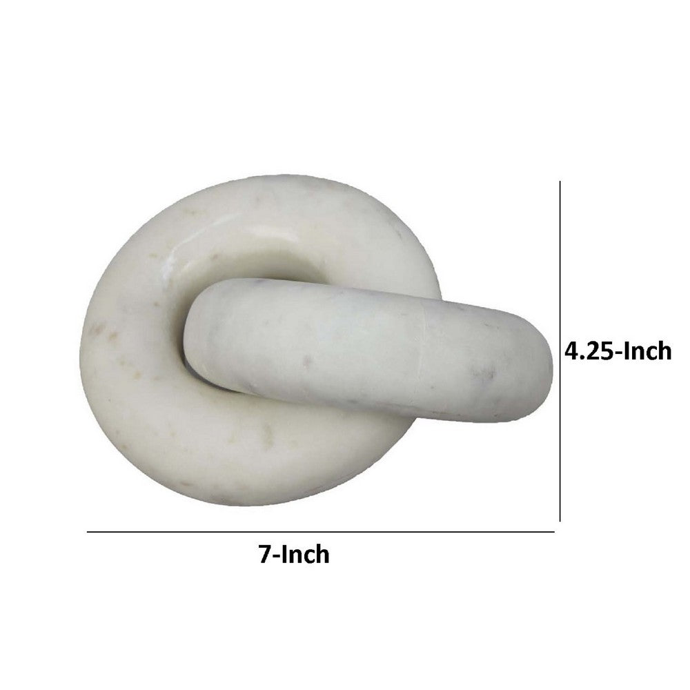 Decorative Accent Knot Sculpture, 2 Linked Chain Design, White Marble -BM334839