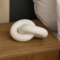 Decorative Accent Knot Sculpture, 2 Linked Chain Design, White Marble -BM334839