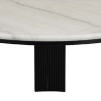 Modern Plant Stand Table, 31 Inch Round White Marble, Black Panel Legs -BM334840