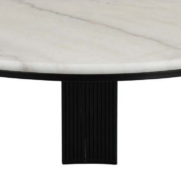 Modern Plant Stand Table, 31 Inch Round White Marble, Black Panel Legs -BM334840