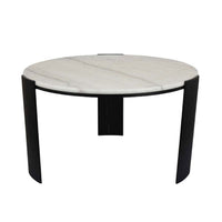 Modern Plant Stand Table, 31 Inch Round White Marble, Black Panel Legs -BM334840
