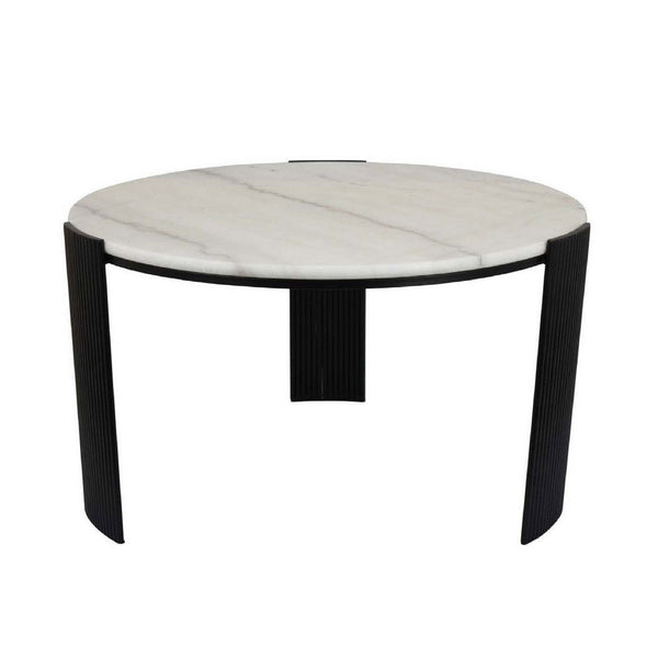 Modern Plant Stand Table, 31 Inch Round White Marble, Black Panel Legs -BM334840