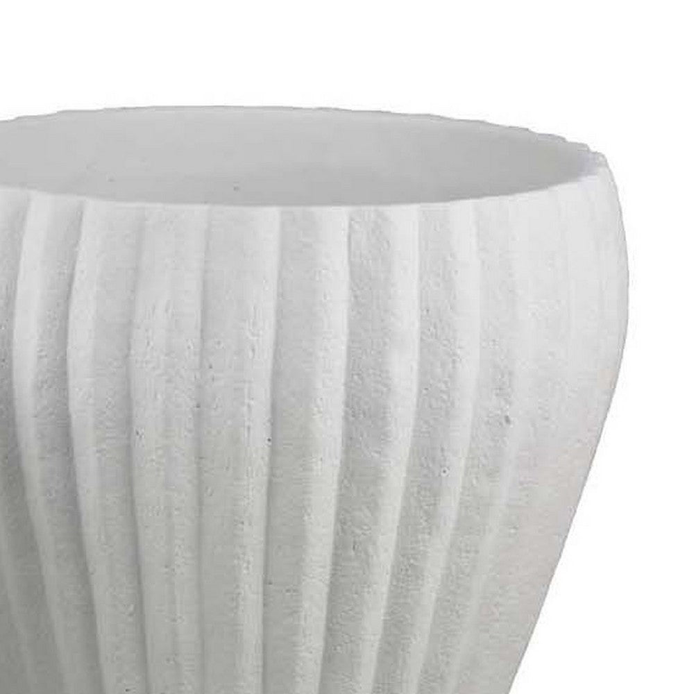 Accent Bowl Planter Set of 2, Ribbed Edges, White Terracotta, 14, 11 -BM334842